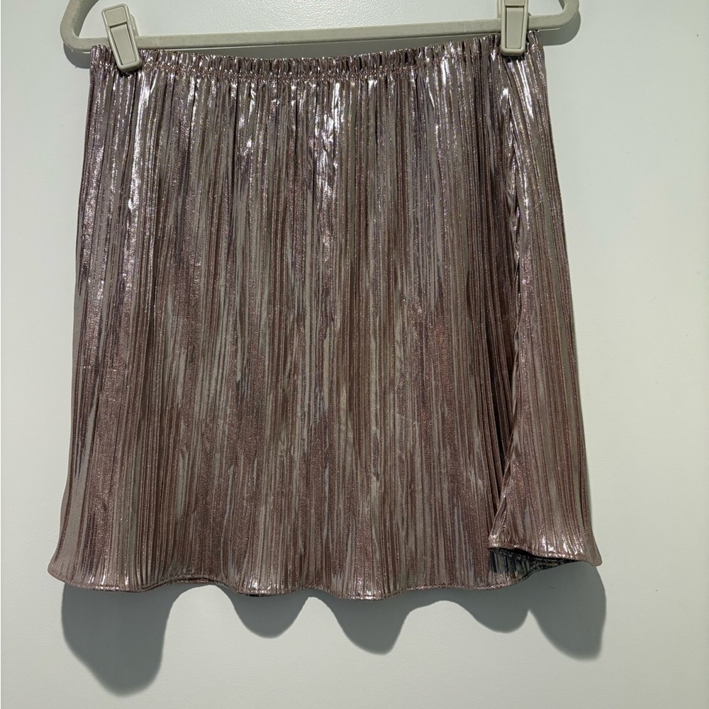 Anthroplologie Metallic Pink Pleated Mini Skirt